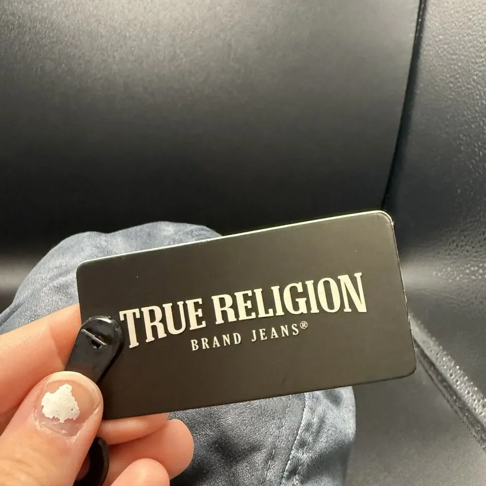 New True Religion Trapper Hat One Size Blue Faux Fur Lined Snap Ear Flaps